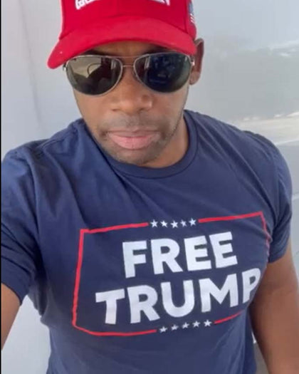 Our "FREE TRUMP" T Shirt is available in Navy Blue (short-sleeve). Size M-XXXXL. We offer fast shipping and handle each order with care. #FreeTrump #TShirt 