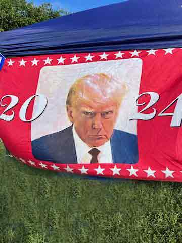 Our popular TRUMP 2024 MUGSHOT FLAG measures 3' x 5' and is made of durable nylon. One Size. We handle each order with care and ship out promptly.
