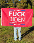 This Fuck Biden Flag is sure to get attention. The full message reads Fuck Biden And Fuck You For Voting for Him. Measures 3' x 5' and is made of durable nylon. Available in Red. One Size. #FJB