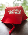 Make America Great Again MAGA Bucket Hat in Red with white embroidery - BuyTrumpStuff.today - Buy Trump Stuff