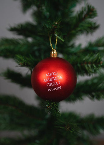 Make Christmas Great Again. Decorate with plenty of red this Christmas. Sprinkle a few Make America Great Again Christmas ball ornaments on the tree, or give them as Christmas gifts. #MAGA 