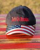 Show them how you really feel wearing this LET'S GO BRANDON embroidered in red on the front. Available in Black with American Flag design bill and adjustable fabric strap. #LetsGoBrandon #LGB 