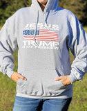 Make two statements in one with this "Jesus is My Savior, Trump is My President"Hoodie Sweatshirt. Available in Heather Grey and Navy Blue. Size M-XXXXL. 
