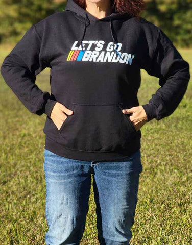 Support the 'Let's Go Brandon' movement in style with this long-sleeve pullover hoodie sweatshirt. Available in Black. Size M-XXXXL. 
