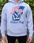 Patriots Party pullover Hoodie Sweatshirt is available in Heather Grey. Size M-XXXXL.