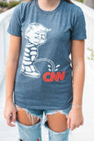 Short-Sleeve Piss on CNN T Shirt﻿﻿. Available in Heather Blue and Bright Blue. Size M-XXXXL