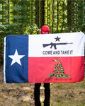 This Texas Come & Take It Don't Tread On Me Flag measures 3' x 5' and is made of durable nylon.  We offer fast shipping and handle each order with care. 