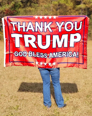 This Thank You Trump God Bless America Flag measures 3' x 5' and is made of durable nylon. Available in Red. One Size.