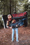 Trump "Rambo" Flag or Banner with "No Man, No Woman, No Commie Can Stump Him."  Made with durable nylon, measuring 3' x 5'.  One Size.