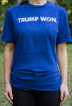 Make a statement with our "TRUMP WON" T-Shirt.  Available in Charcoal Grey, Navy Blue, and Royal Blue with white messaging. 100% cotton. Size M-XXXXL.