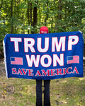 This TRUMP WON Save America Flag measures 3' x 5' and is made of durable nylon.  We offer fast shipping and handle each order with care. 
