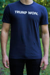Make a statement with our "TRUMP WON" T-Shirt.  Available in Charcoal Grey, Navy Blue, and Royal Blue with white messaging. 100% cotton. Size M-XXXXL.