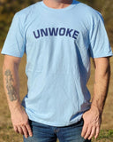 Simply state it wearing our UNWOKE short-sleeve, crew-neck T-Shirt. Available in Light Blue and Heather Grey with navy blue messaging. 100% cotton. Size M-XXXXL. 