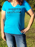 This "Women for Trump" short-sleeve V-neck T-Shirt is available in Hot Pink and Teal Blue with black messaging. Size S-XXL. #WomenForTrump #Apparel #NewTealBlue